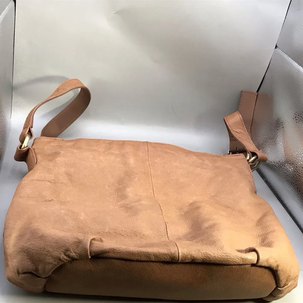 St Johns Bay Genuine Leather Shoulder Strap Hobo Bag Chevron Brown